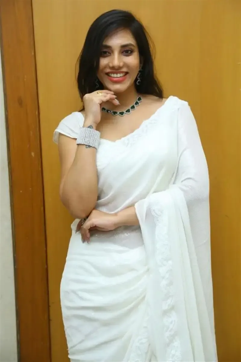 INDIAN ACTRESS MADHUMITHA IN SLEEVELESS WHITE SAREE 14